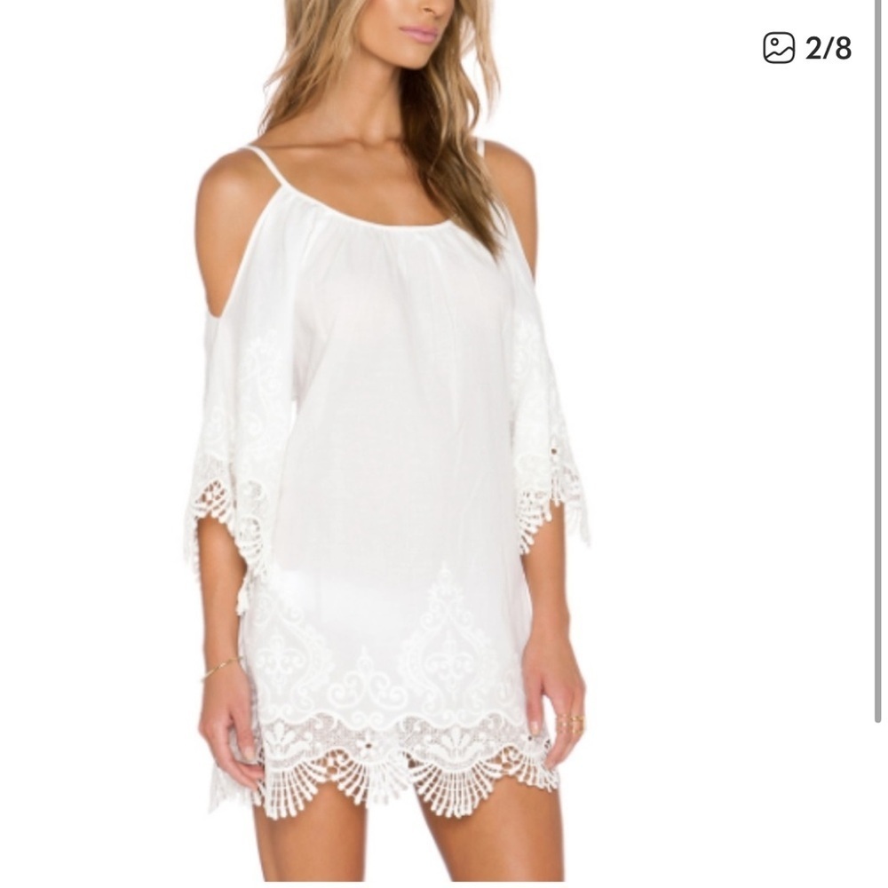 PilyQ Barcelona Serena Lily White Lace Off The Shoulder Swimsuit Cover Up Medium - Picture 2 of 10
